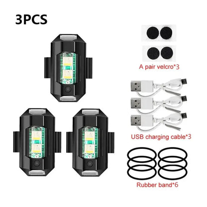 Universal USB Rechargeable LED Strobe Lights – 7 Color Options for Motorcycle and Drone Visibility