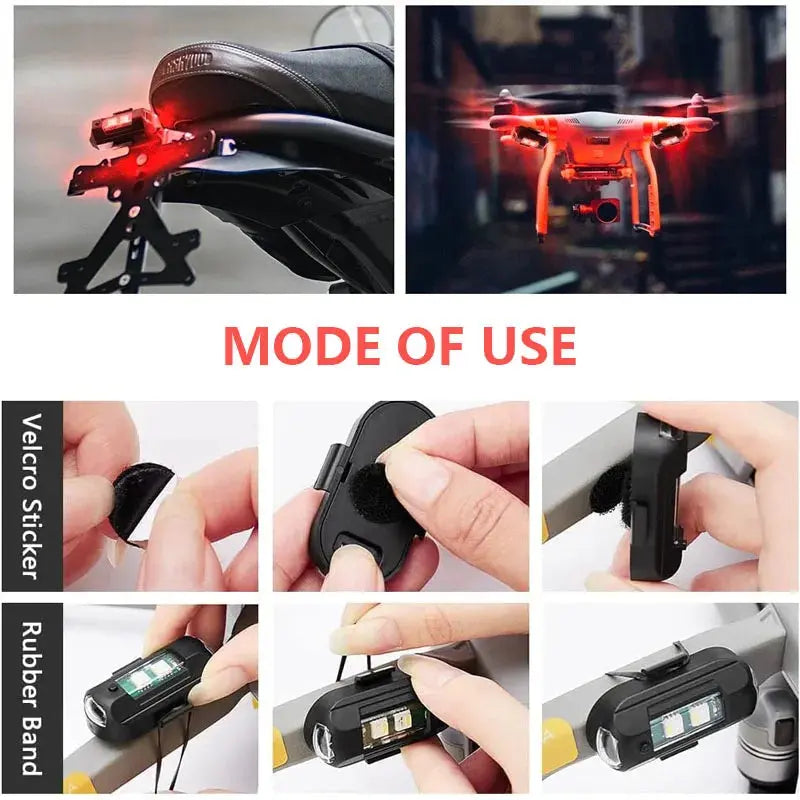 Universal USB Rechargeable LED Strobe Lights – 7 Color Options for Motorcycle and Drone Visibility