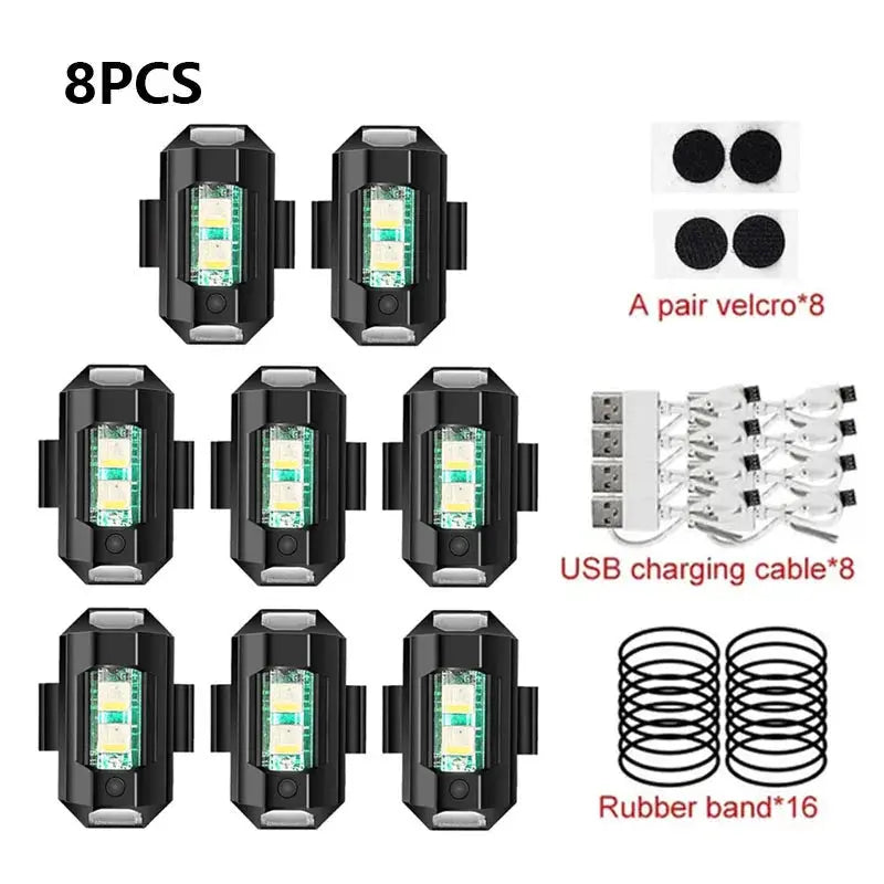 Universal USB Rechargeable LED Strobe Lights – 7 Color Options for Motorcycle and Drone Visibility
