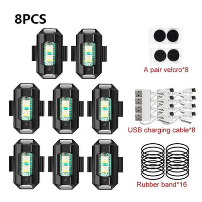 Universal USB Rechargeable LED Strobe Lights – 7 Color Options for Motorcycle and Drone Visibility