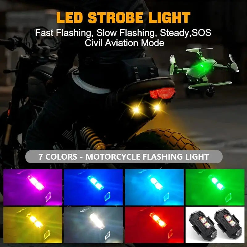 Universal USB Rechargeable LED Strobe Lights – 7 Color Options for Motorcycle and Drone Visibility