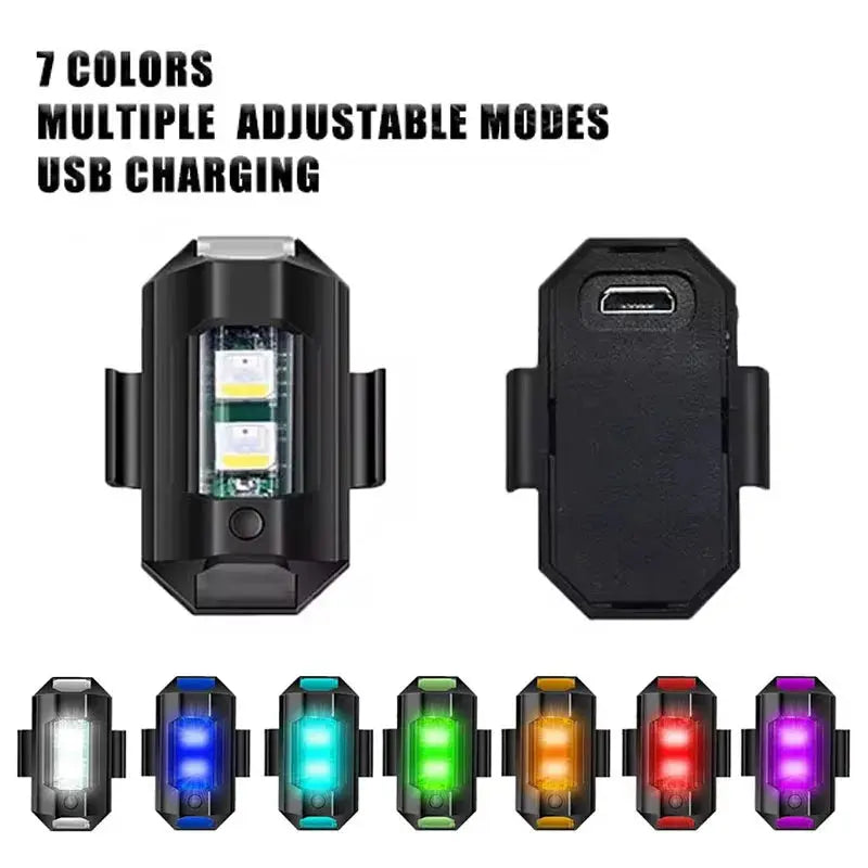 Universal USB Rechargeable LED Strobe Lights – 7 Color Options for Motorcycle and Drone Visibility