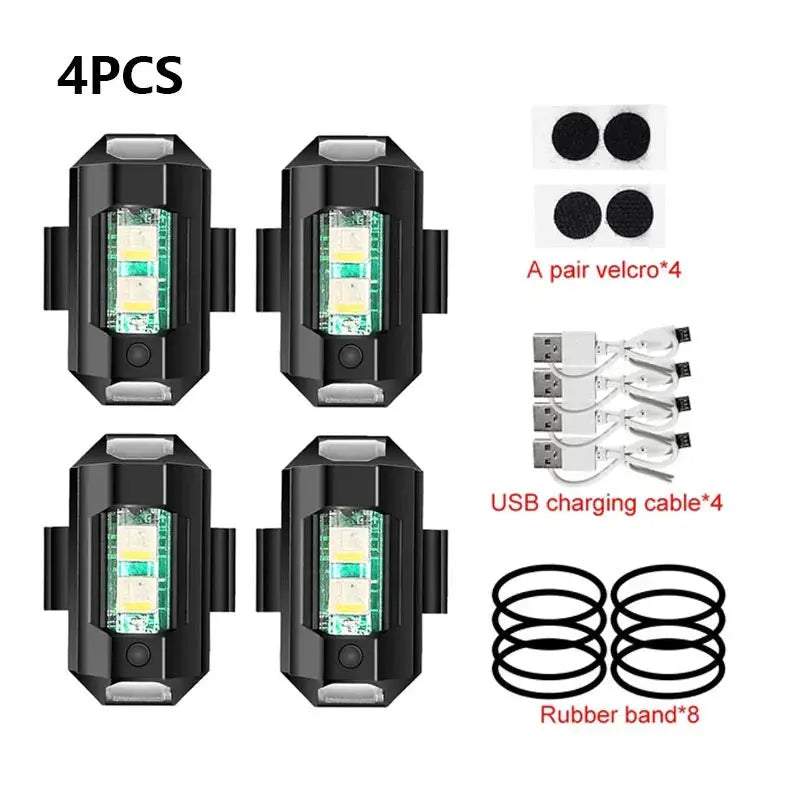 Universal USB Rechargeable LED Strobe Lights – 7 Color Options for Motorcycle and Drone Visibility